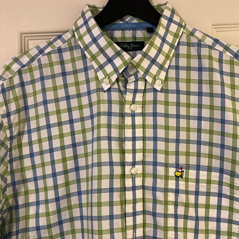 Masters Tournament Logo Bobby Jones Button-Down Collar Plaid Shirt Like New